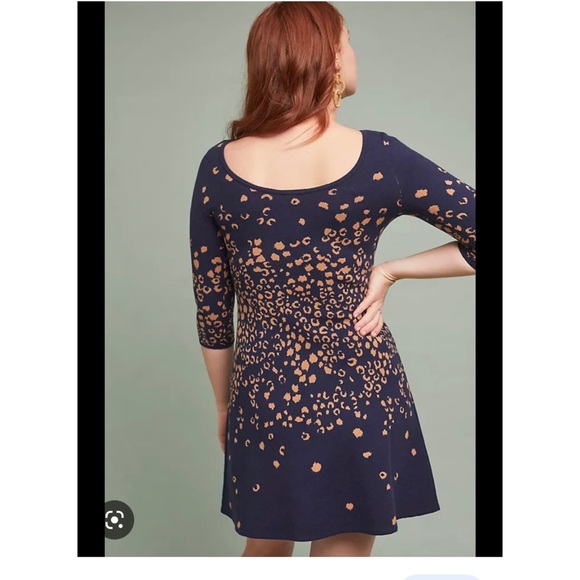 New Sexy Low Back Sweater Dress Blue Brown Cheetah Leopard Print M - Picture 2 of 12